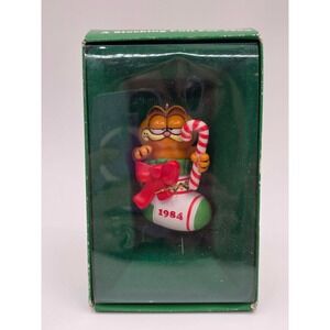 Vintage 1984 Enesco Garfield Christmas Ornament Stocking Candy Cane E-8773 Boxed